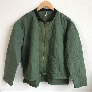 FREE PEOPLE Womens Quilted Bomber Green Jacket  M